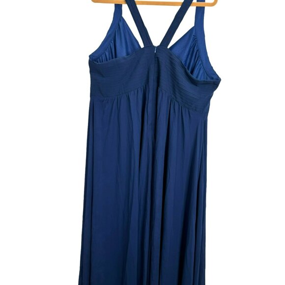 Roiii Women's Sz XL Elegant Navy Blue Chiffon Maxi Dress Cross-Back Straps - Picture 4 of 15